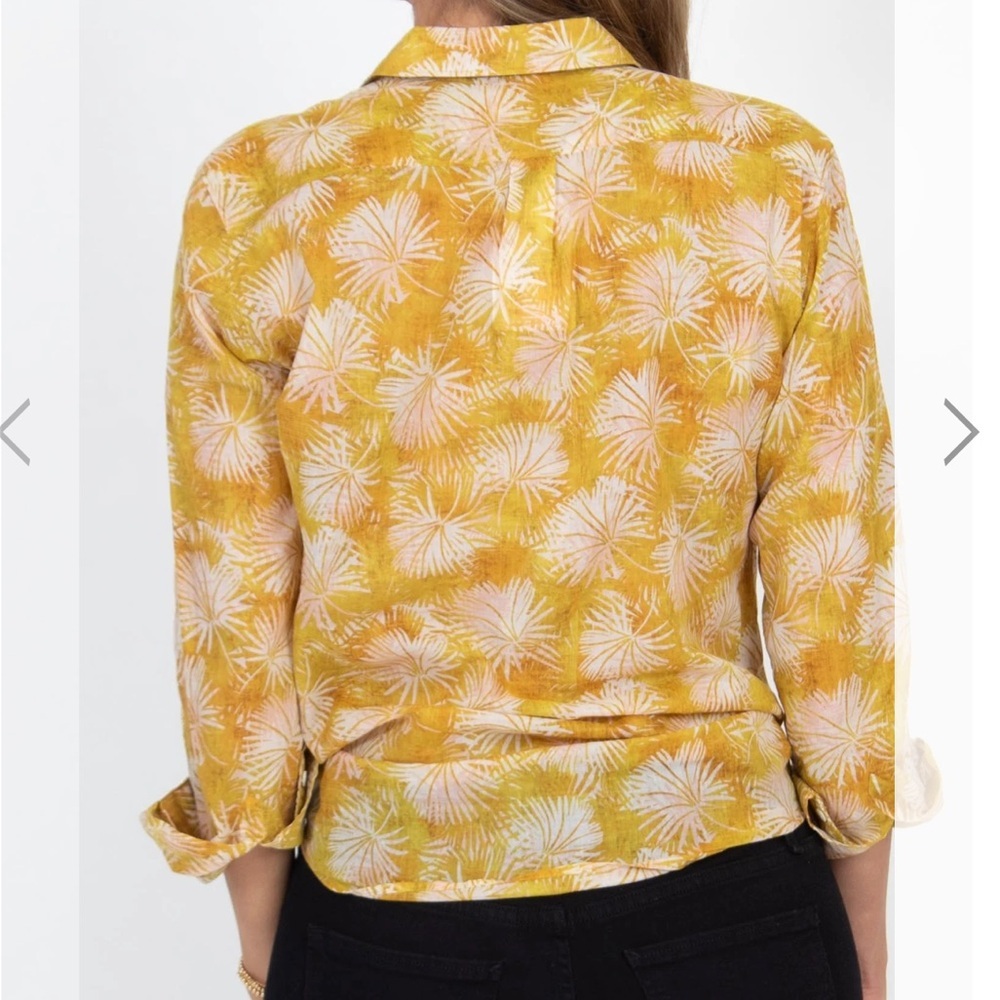 Hartford 100% Cotton Yellow Button Down Shirt with Tie Front Medium - Picture 2 of 10